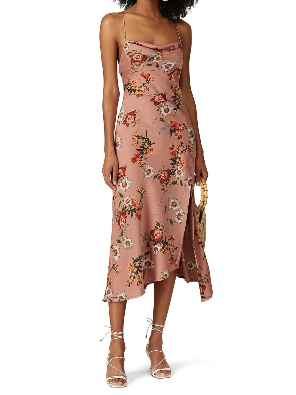 Astr the Label Gaia Dress Pink Floral Side Slit Wedding Guest Sz Small